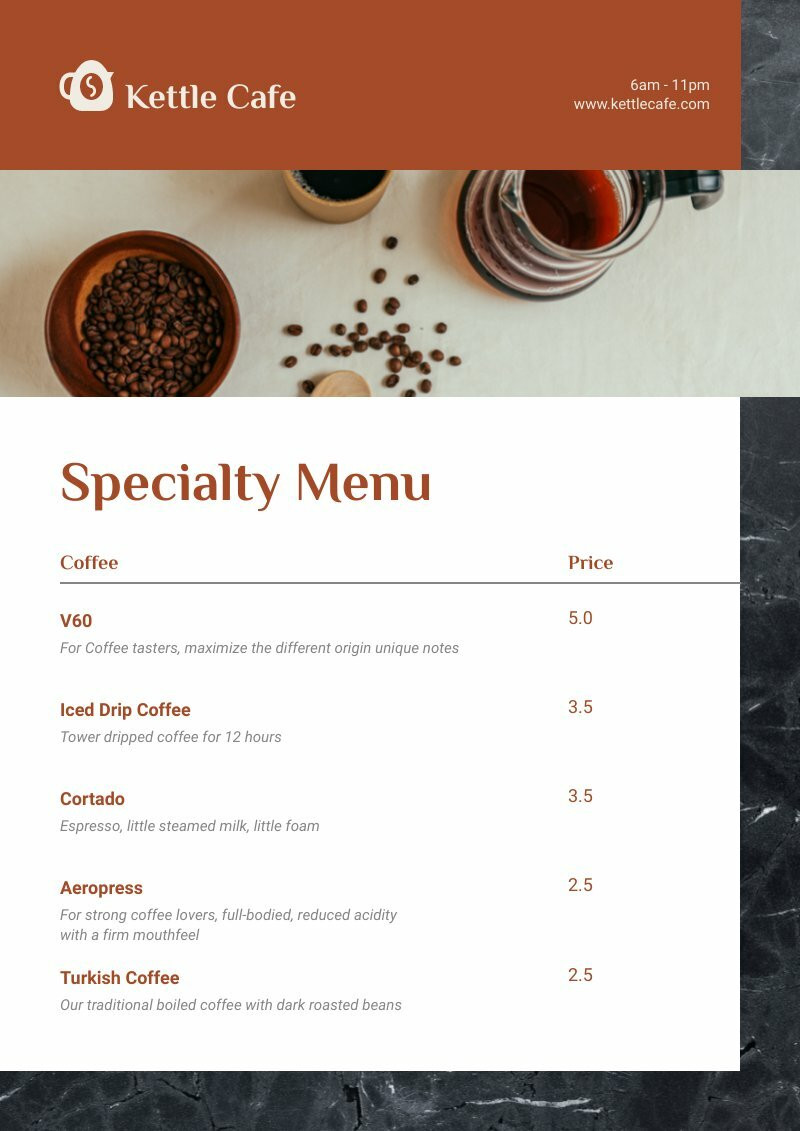 Cafe Menu