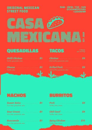 Mexican Menu