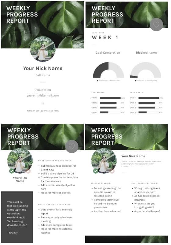 weekly progress report example from piktochart