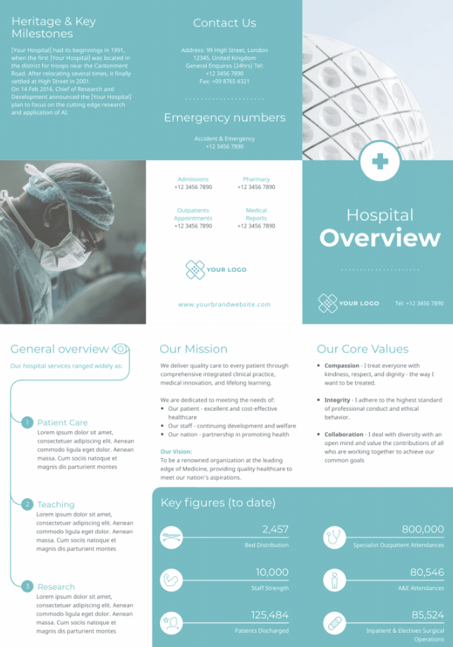 small business healthcare brochure example, marketing brochure example on two pages