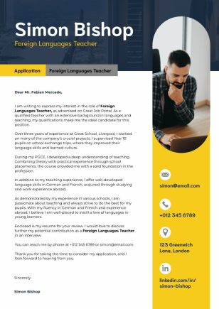 Yellow Teacher Cover Letter