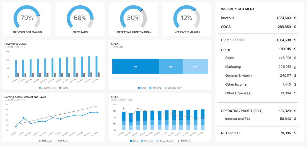 profit and loss financial report example by Datapine