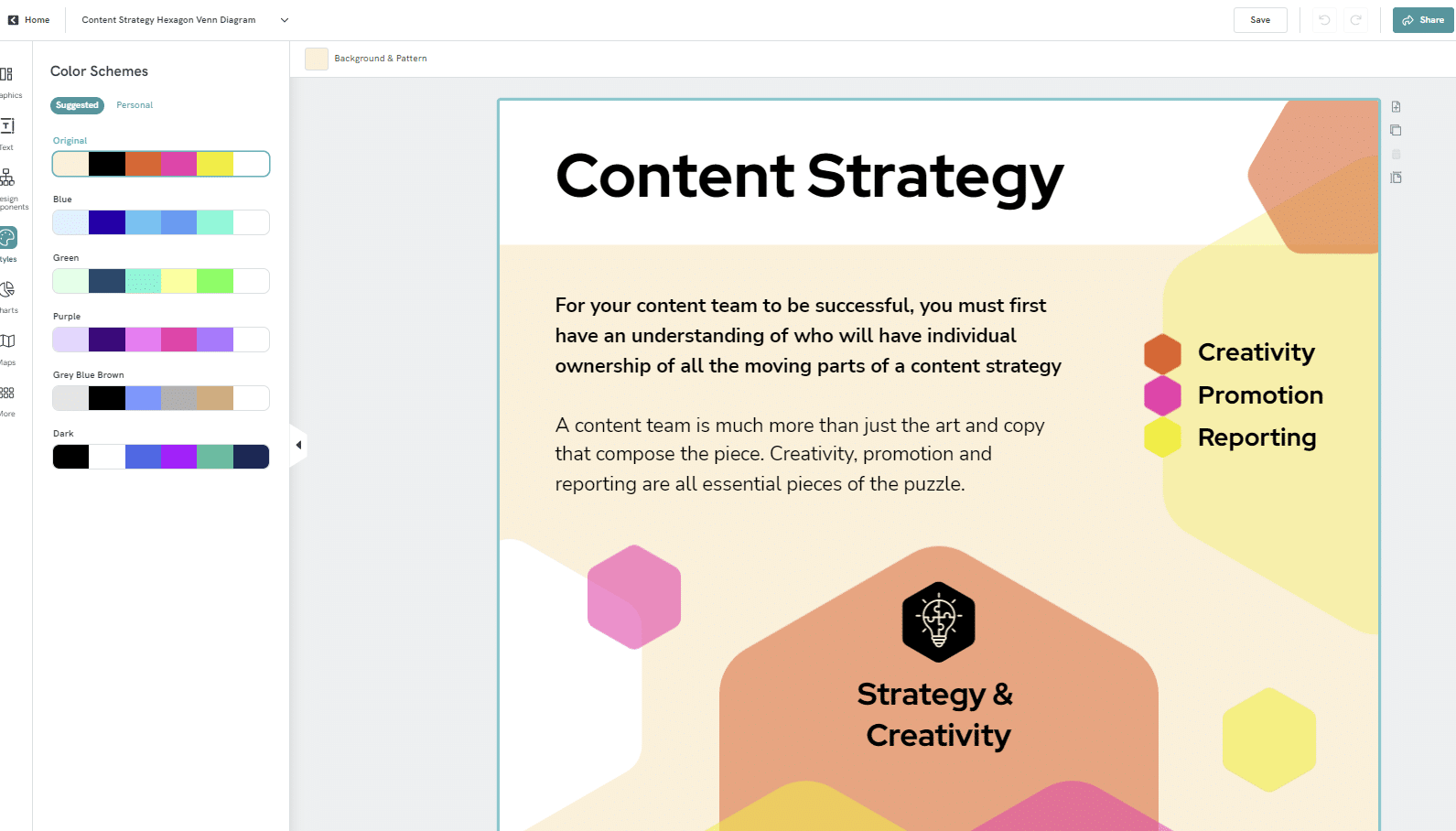 criador de diagramas de Venn gratuito e nossa biblioteca de cores e formas, para qualquer não designer usar