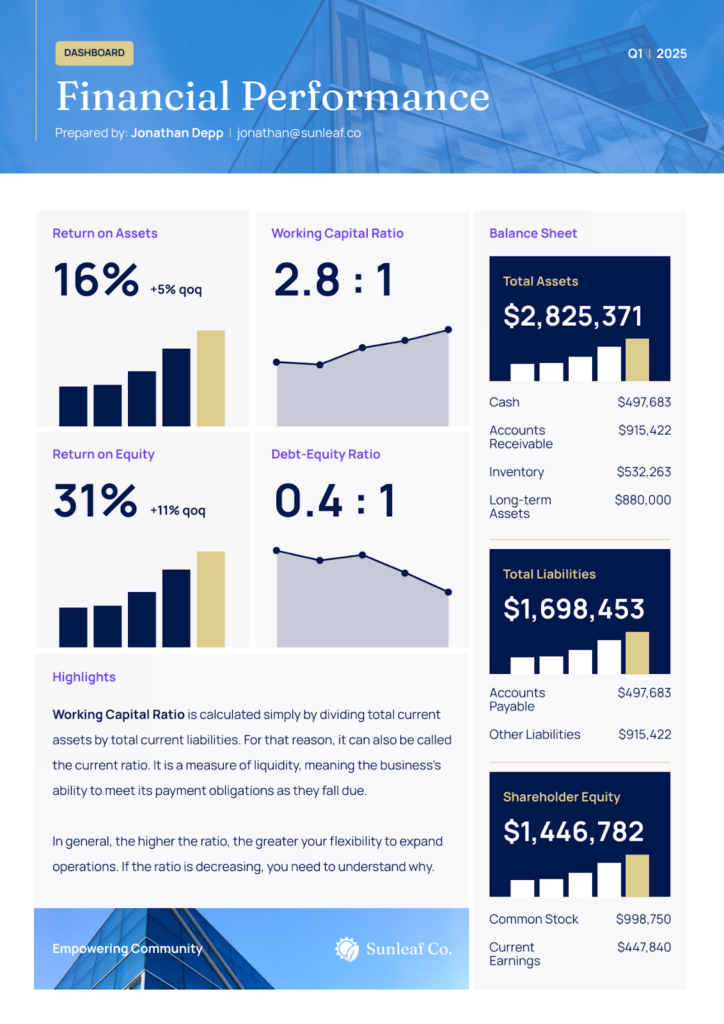 financial performance report template by Piktochart