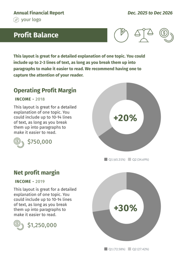 annual financial report template by Piktochart