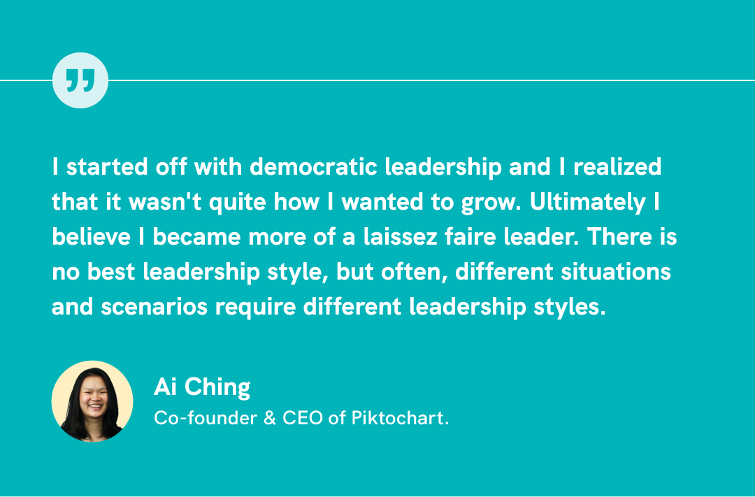 quotes from ai ching co founder of piktochart about democratic leadership and laissez faire leadership