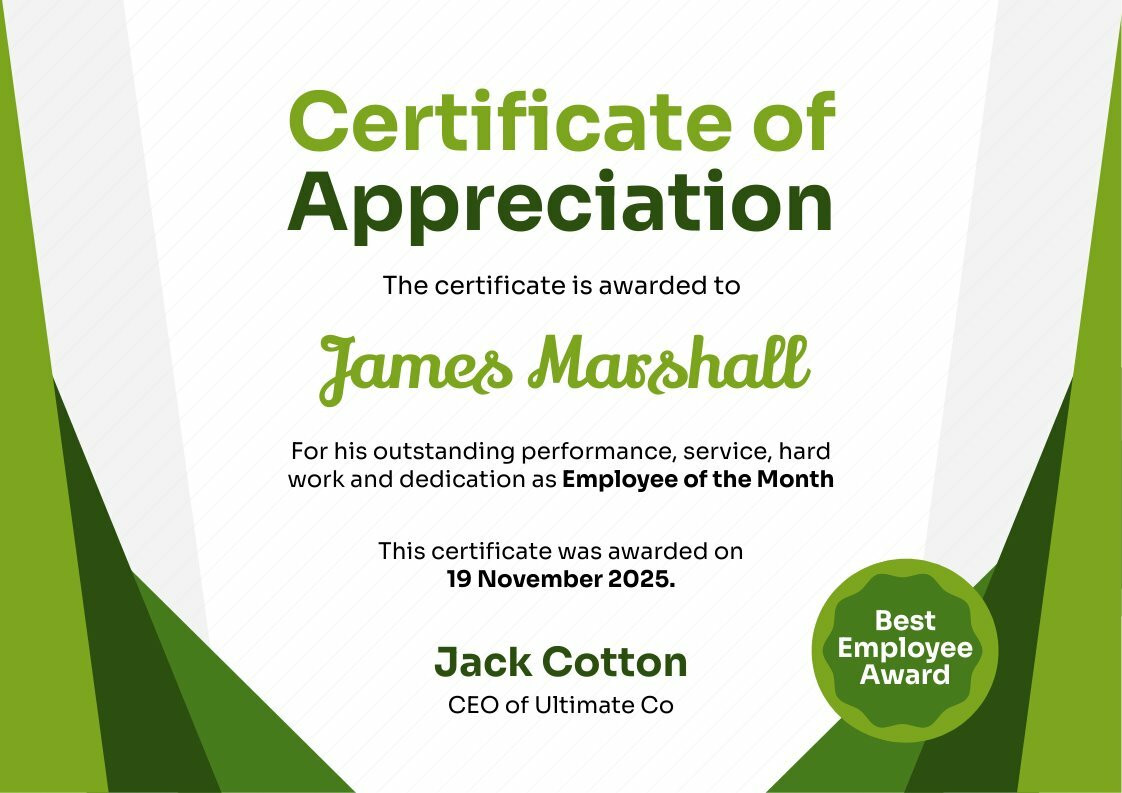 certificate of appreciation template