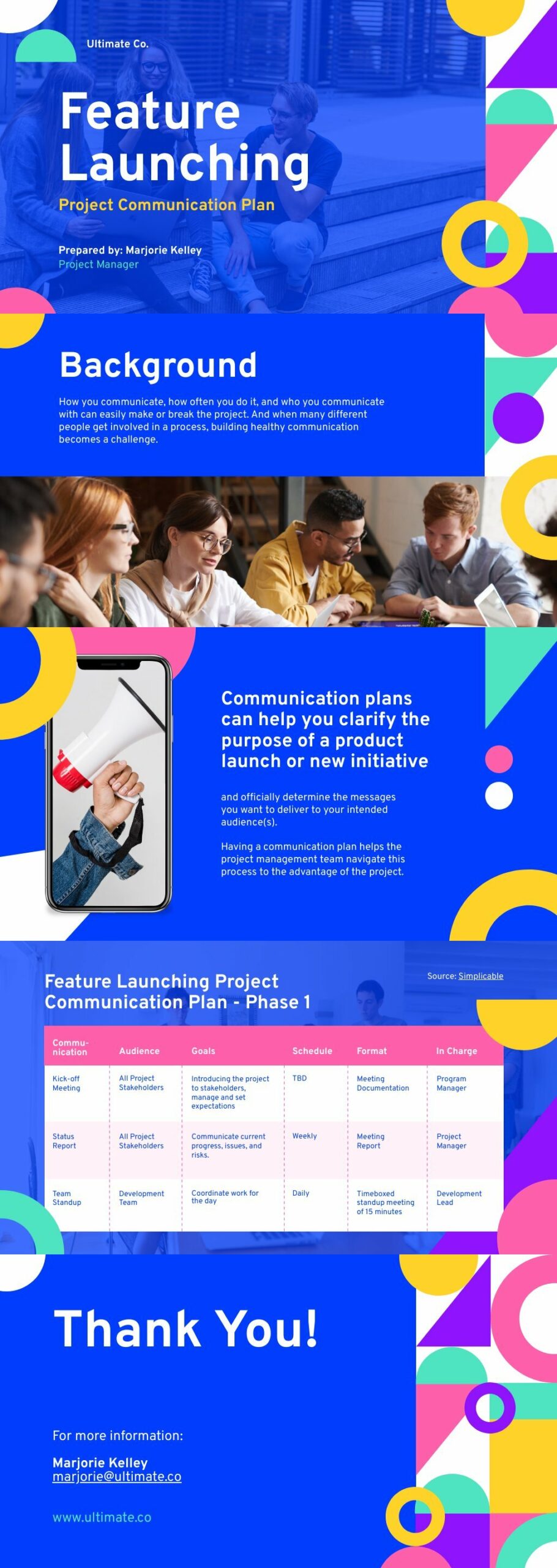 creative communication plan presentation template to align multiple remote teams of a project