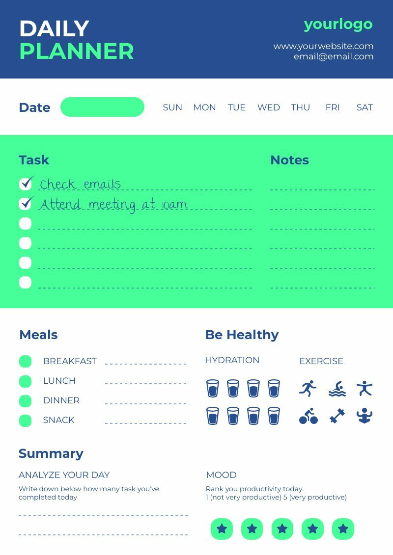 daily checklist template which includes to do lists and tracker to build new habits