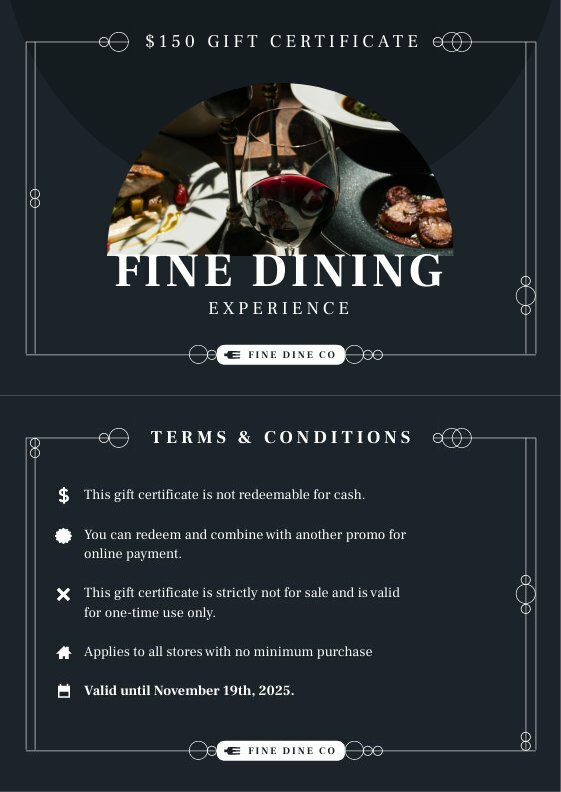 editable dining gift certificate template