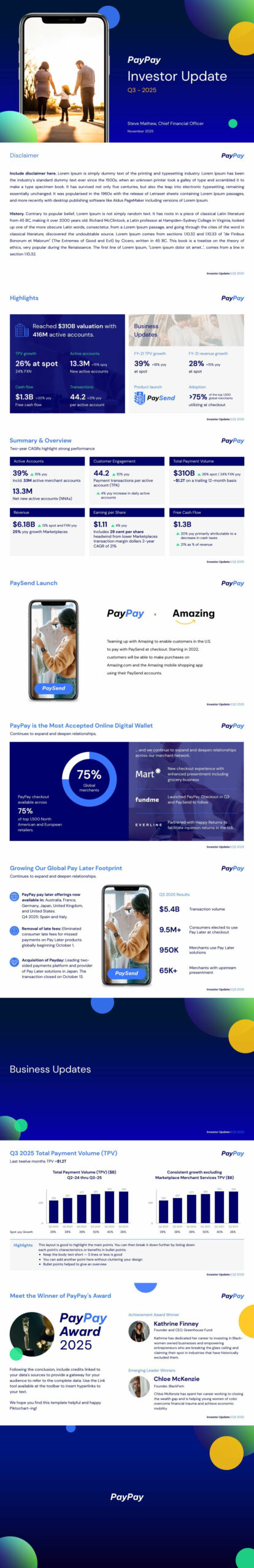 easy to customize investor update presentation template for your business