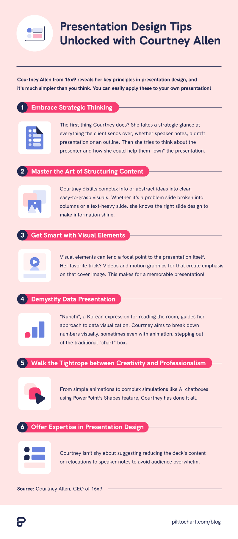 infographic about design tips and ideas you can apply for your next presentation