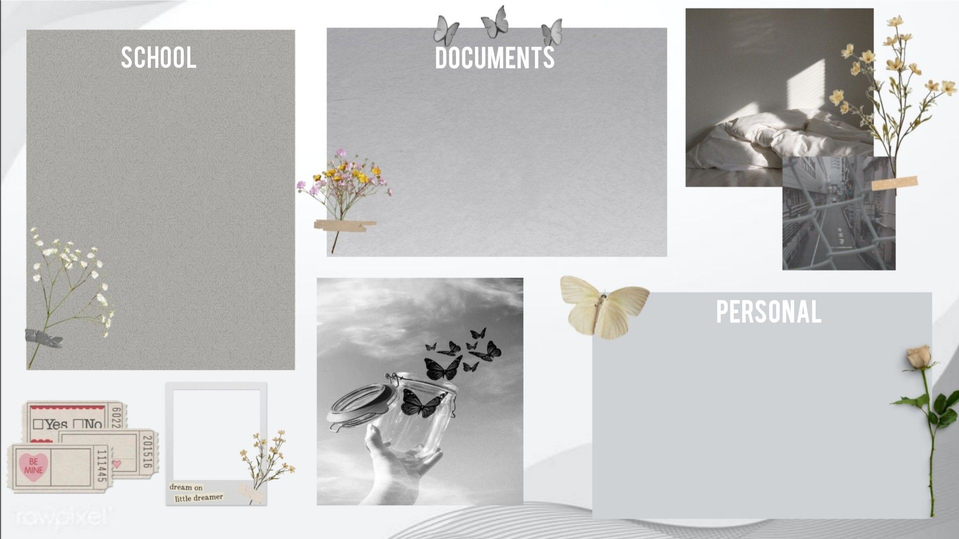 aesthetic cool wallpapers with white and grey theme that works as organizer for your desktop