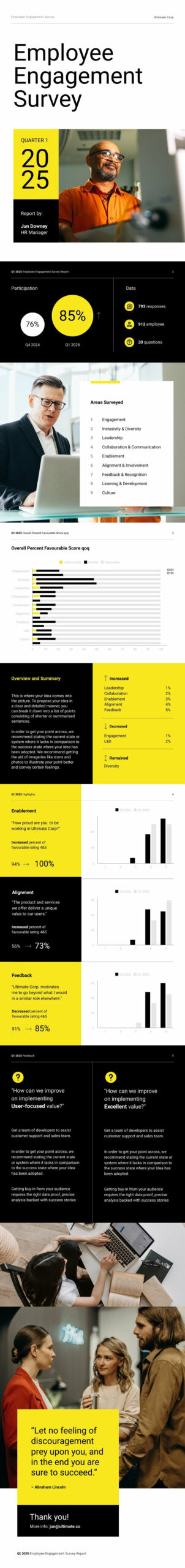 simple report template for employee engagement survey result with survey process