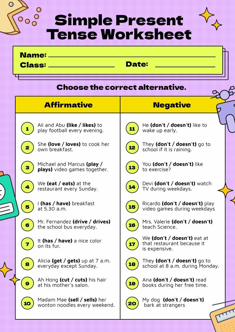 Simple Present Tense Worksheet