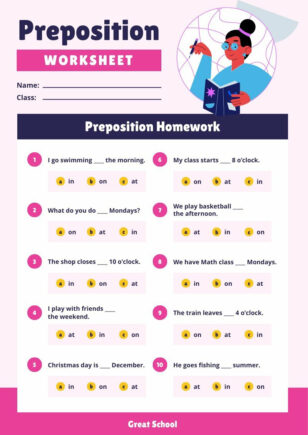 Preposition Worksheet