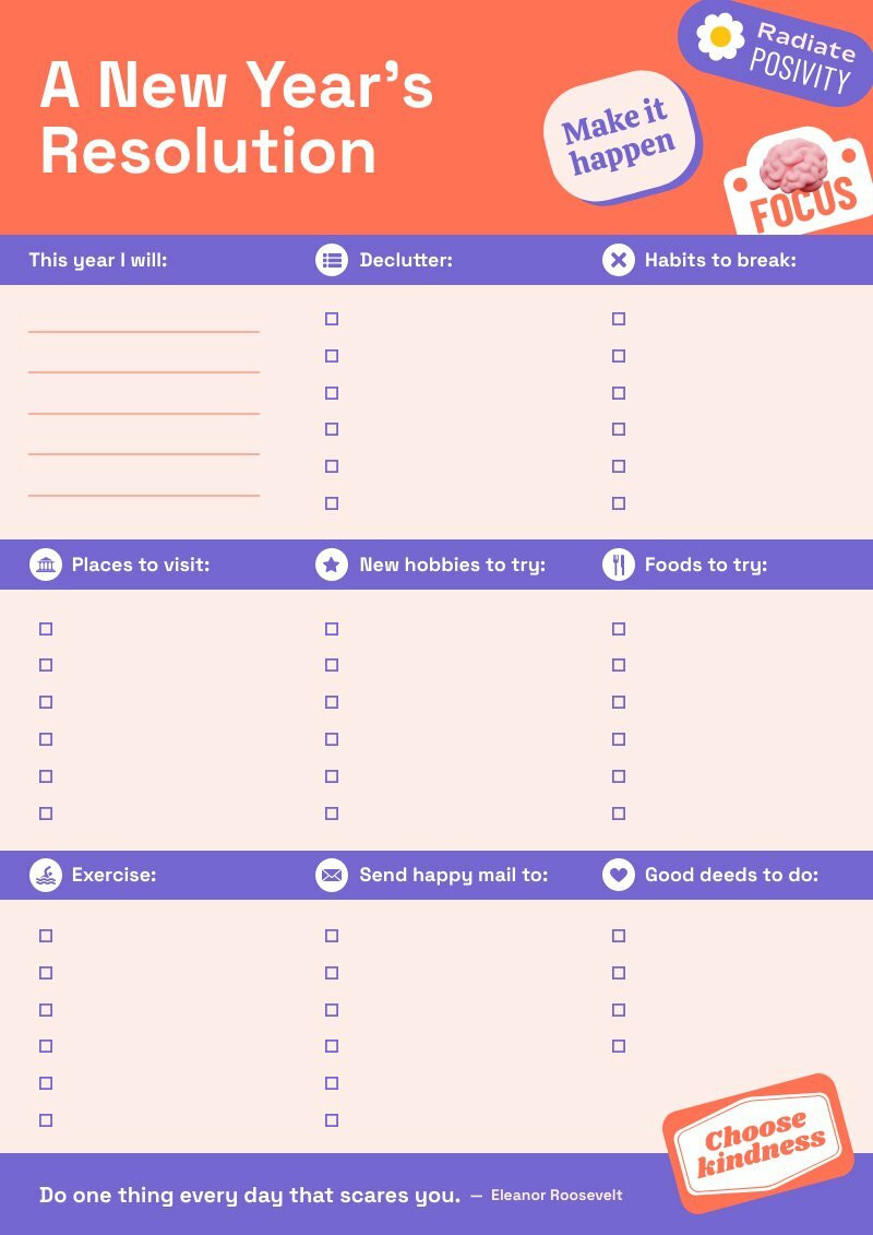 yearly resolution template student can use to reassess their schedules