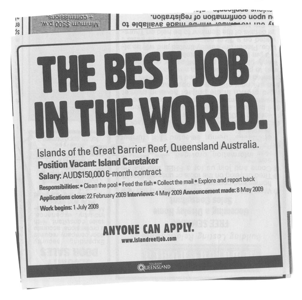 example of job posting with job descriptions for island caretaker in australia