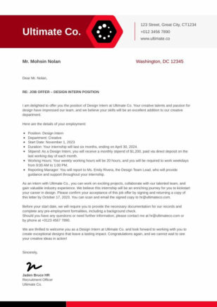 Internship Job Offer Letter