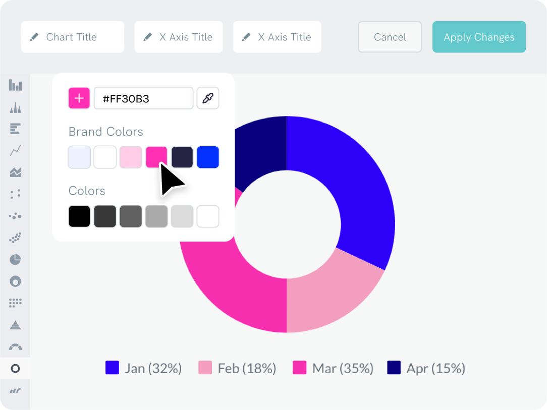 editor with open tab to change the colors of your donut chart according to your branding