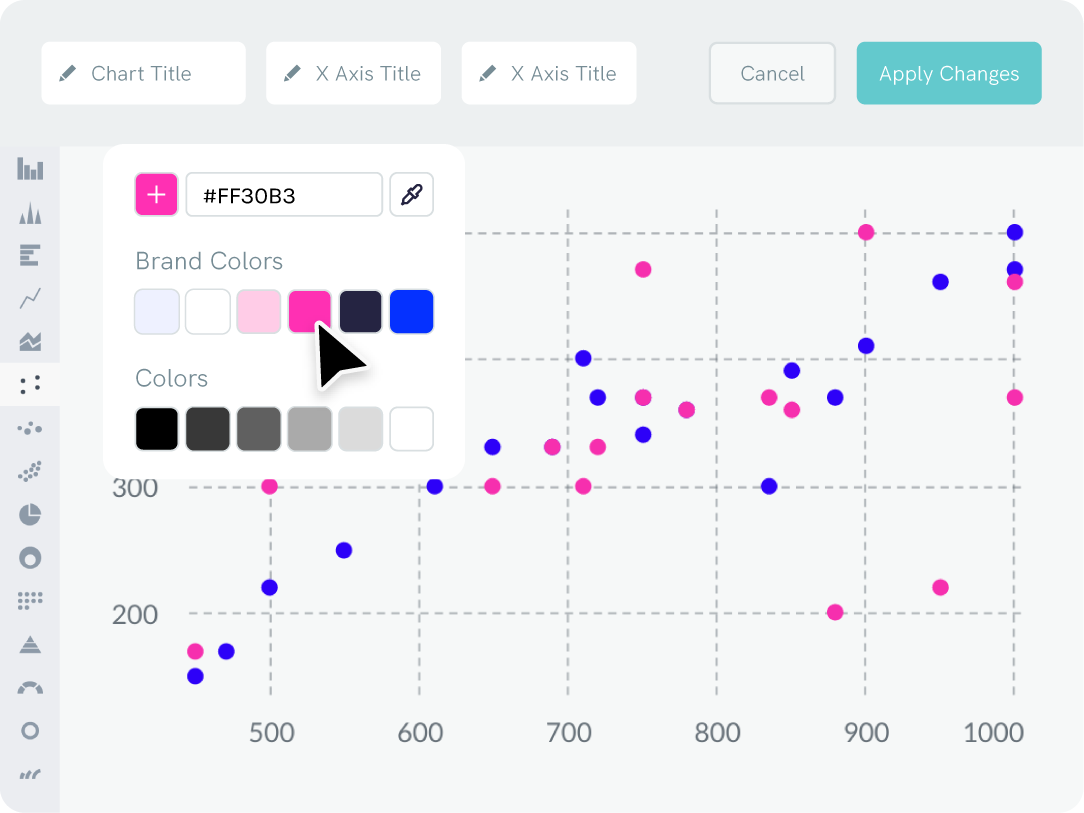 online editor with open tab to set colors for scatter plot graph