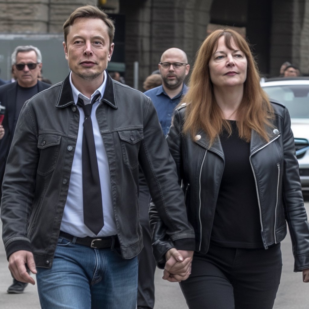 gefälschtes bild von elon musk, der hand in hand mit gm ceo barra geht