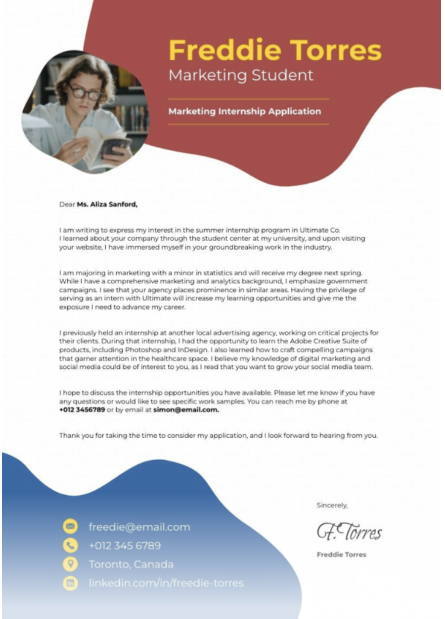 Internship cover letter free design