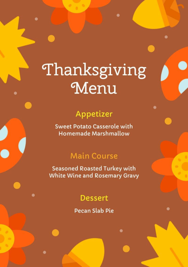 Thanksgiving Dinner Menu