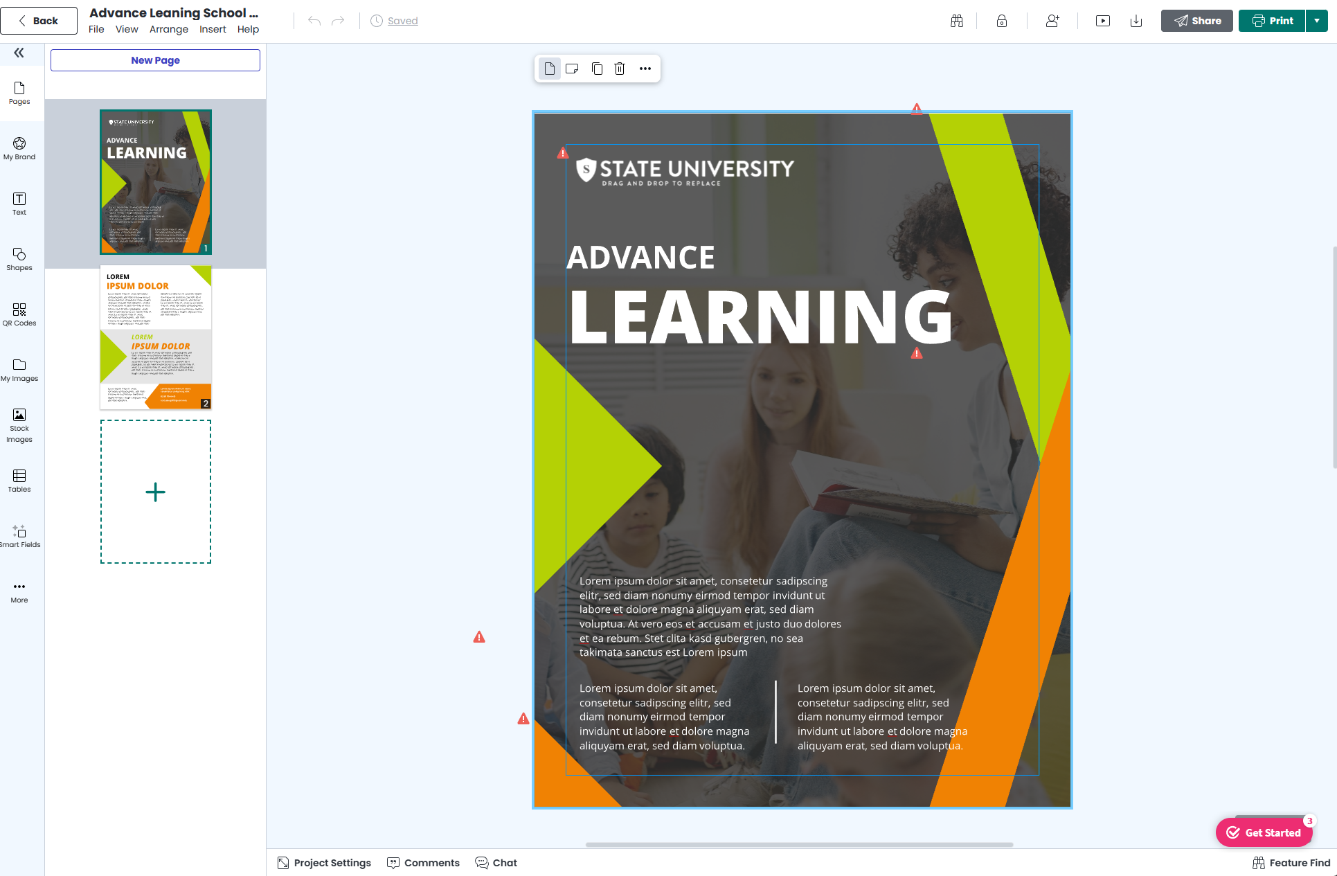 marq brochure design tool, example template for learning brochure