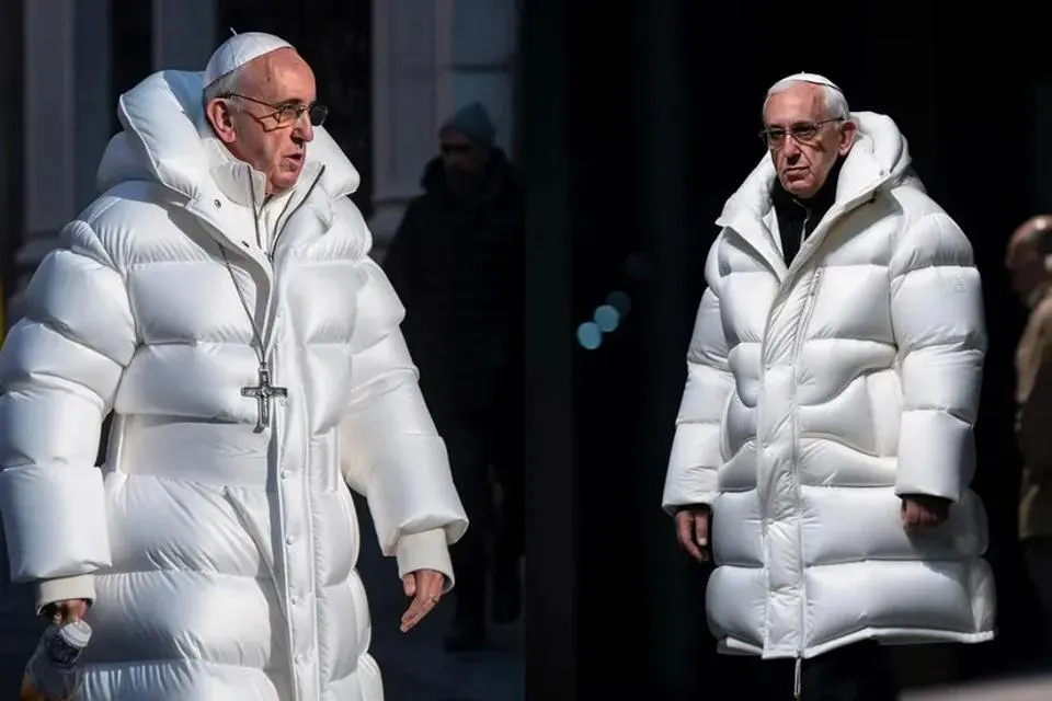 viral ai generated image of pope wearing balenciaga puffer jacket