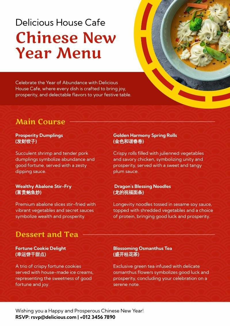 Chinese New Year Menu