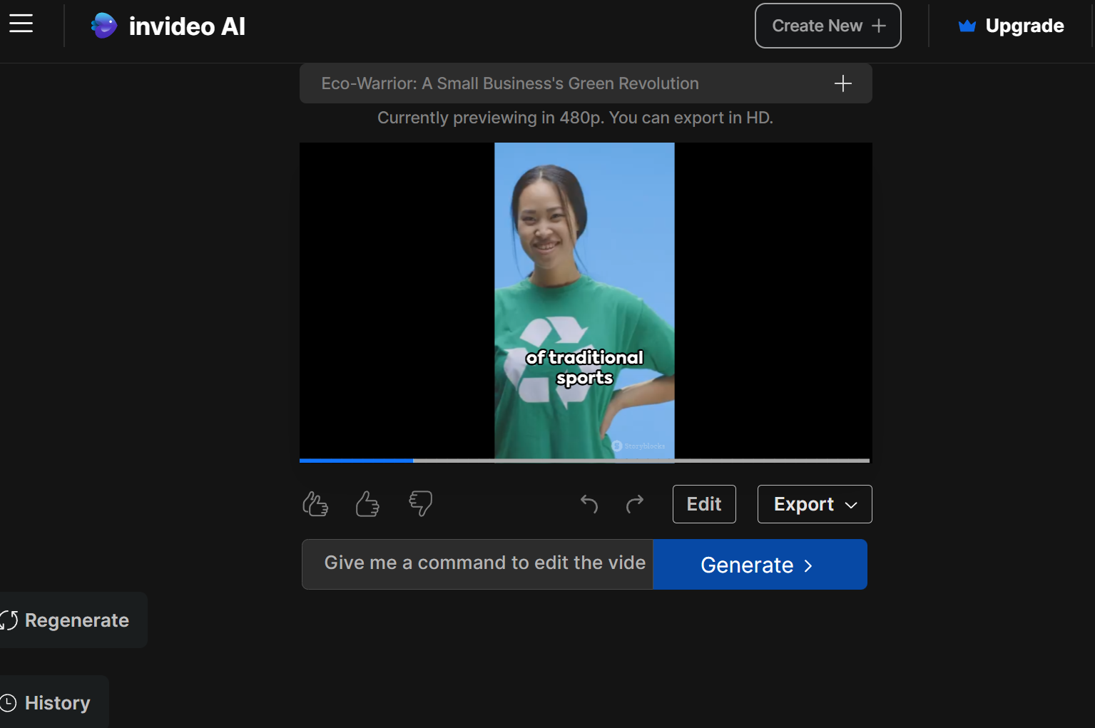 screenshot of invideo ai video preview