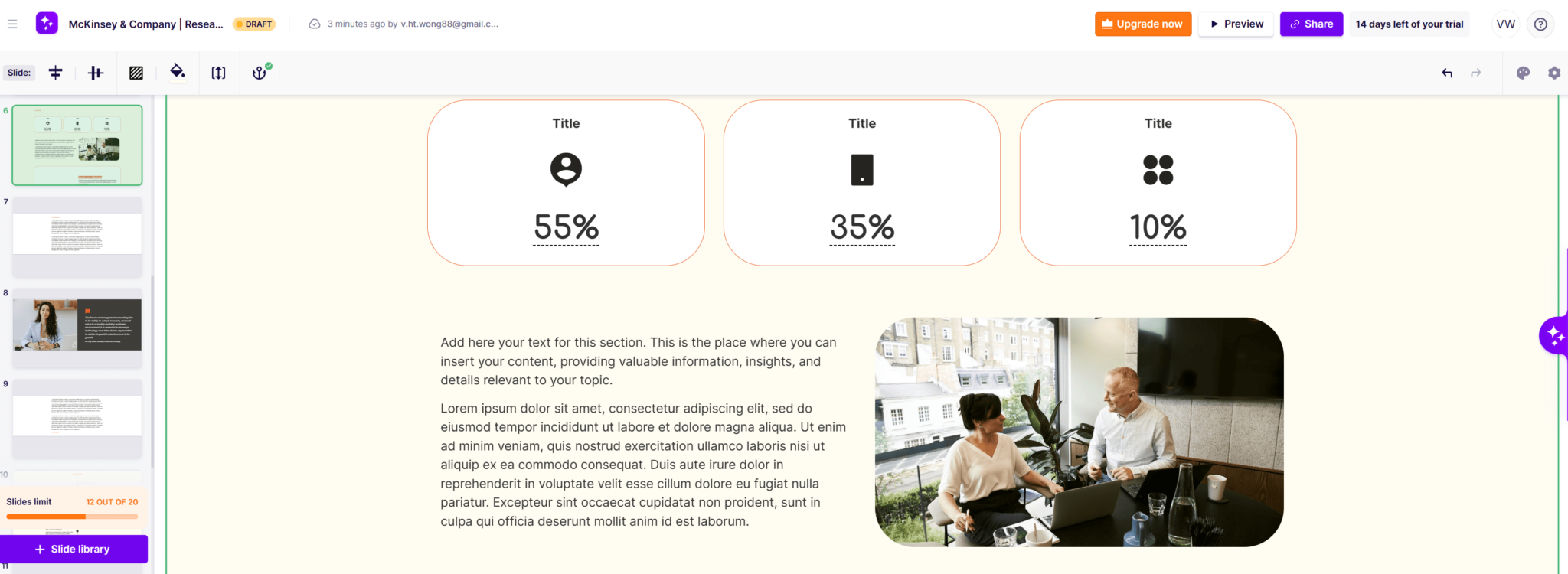 exemplo de apresentação de slides de relatório feita pelo gerador de relatórios storydoc AI 