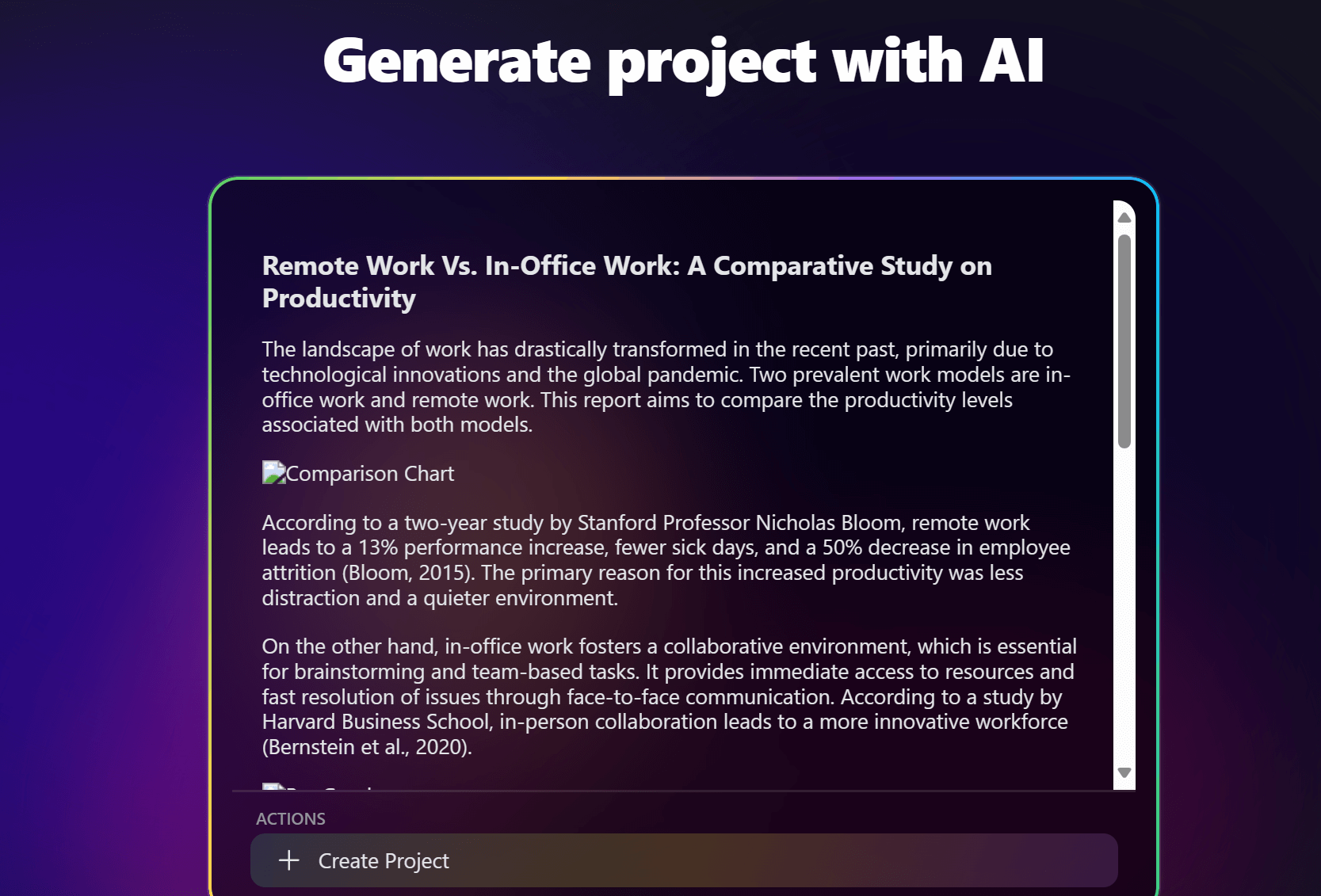 example of taskade writing a report about workplace productivity from a prompt