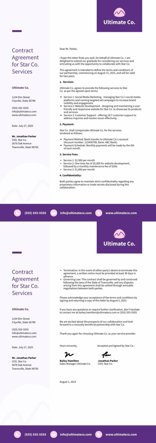 example of a minimalist business letterhead in purple