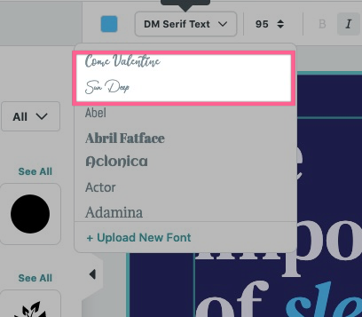 screenshot of how to change fonts in piktochart editor