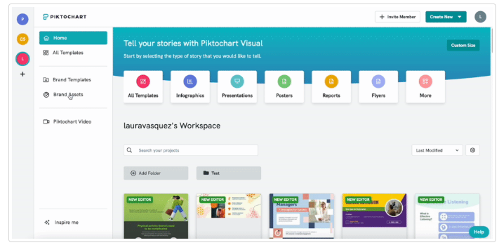 screenshot of brand assets in piktochart dashboard