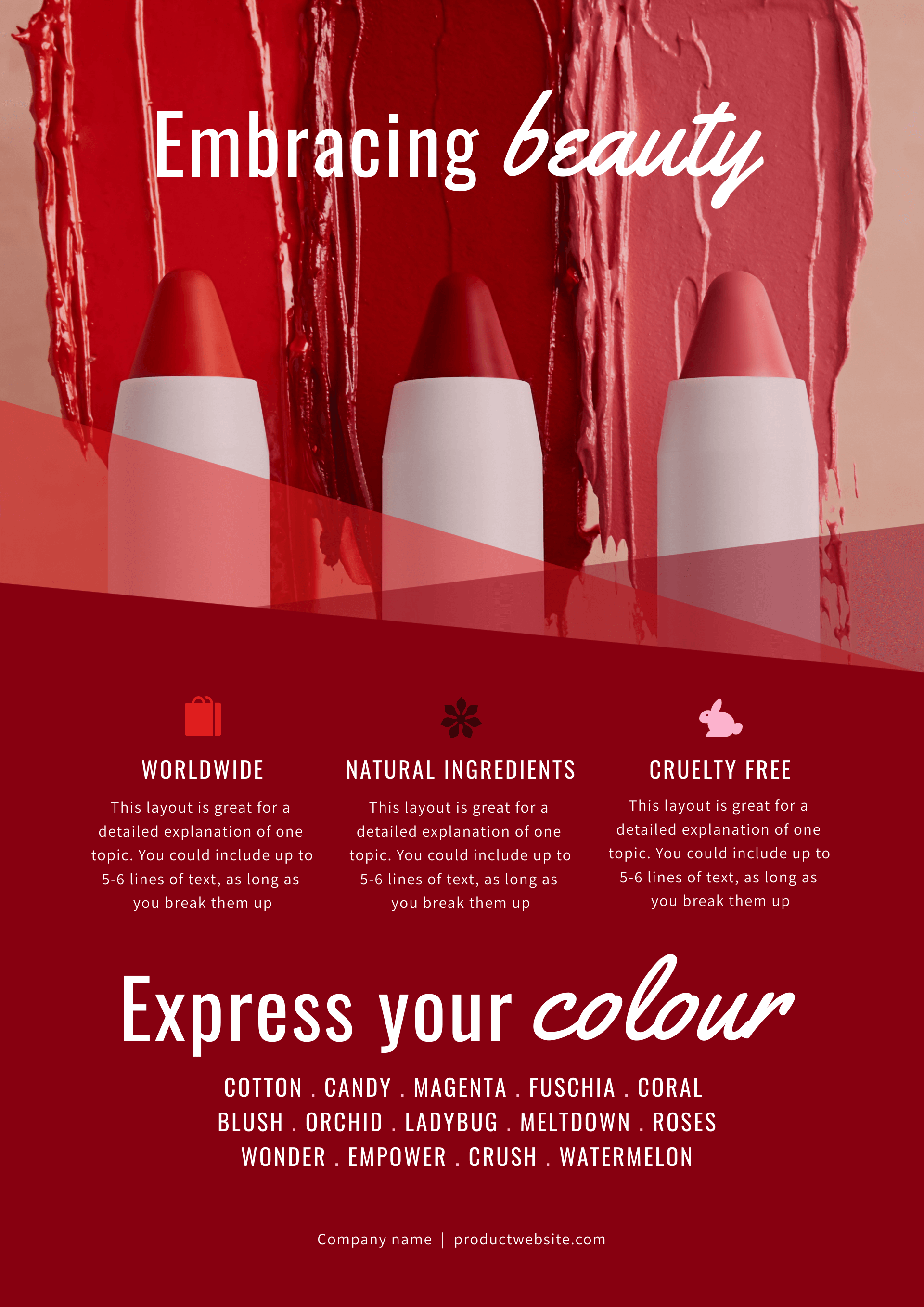 flyer of different shades of red lipstick