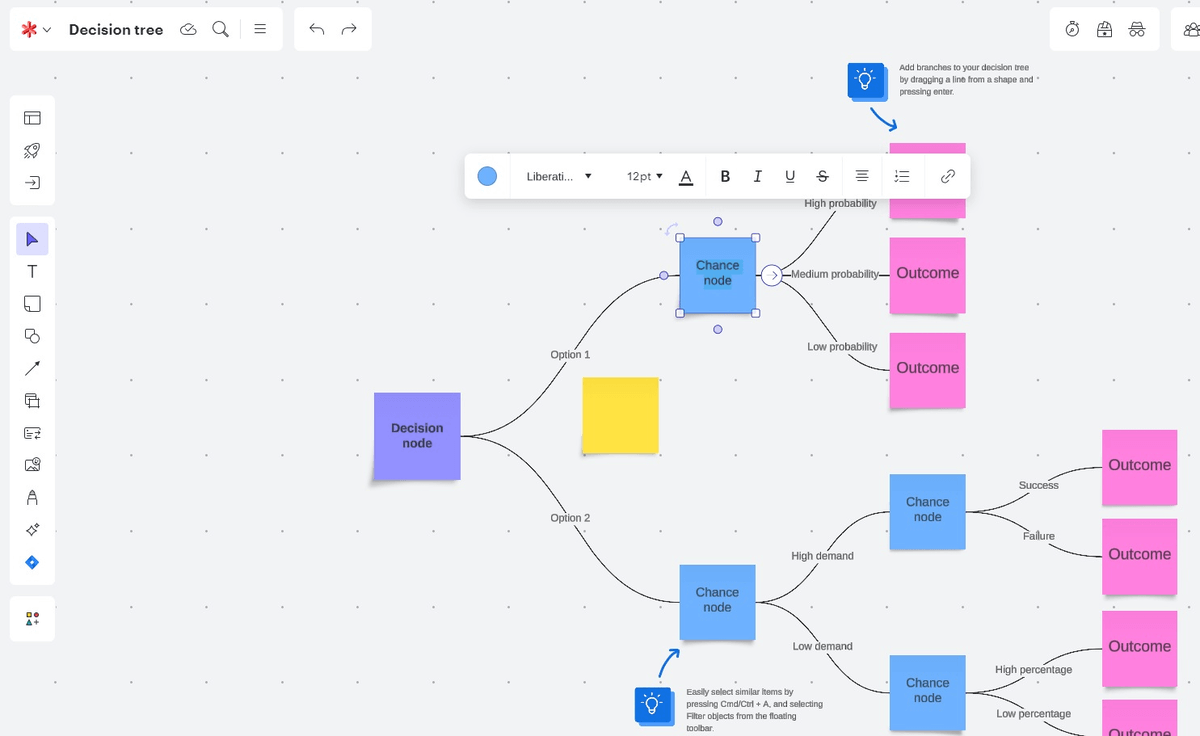 screenshot of lucidchart, making a decision tree