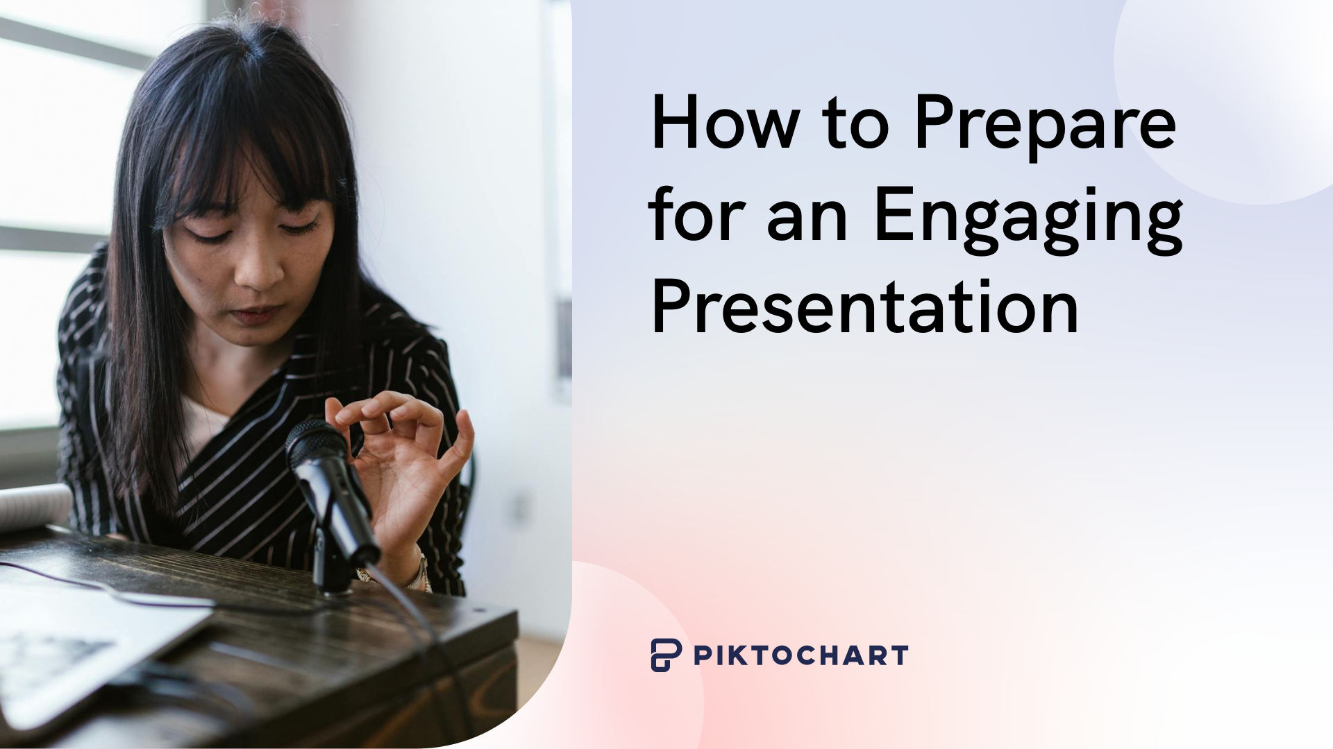 how to prepare for a presentation featured image, lady checking microphone at desk in front of her laptop